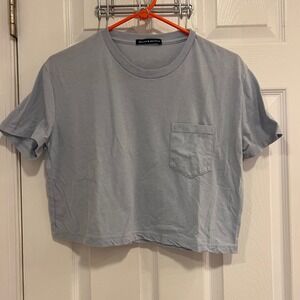 Brandy Melville Blue Cropped Pocket T Shirt